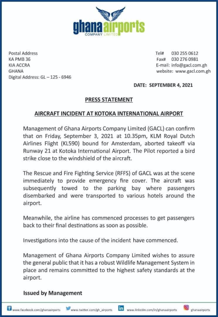 KLM to reschedule aborted flight - Ghana Airport Company Limited KLM to reschedule aborted flight - Ghana Airport Company Limited