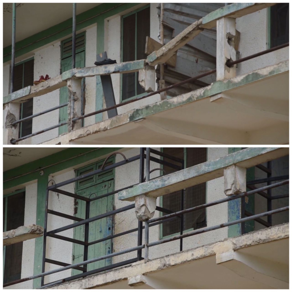 Bishop Herman College giant block under threat; roofs ripped off, columns wearing off Bishop Herman College giant block under threat; roofs ripped off, columns wearing off