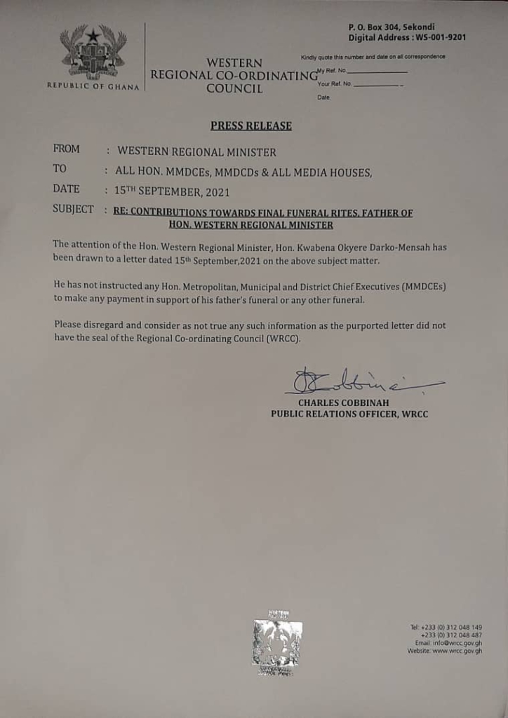 I've not demanded funeral contributions from MMDCEs - Western Regional Minister I've not demanded funeral contributions from MMDCEs - Western Regional Minister