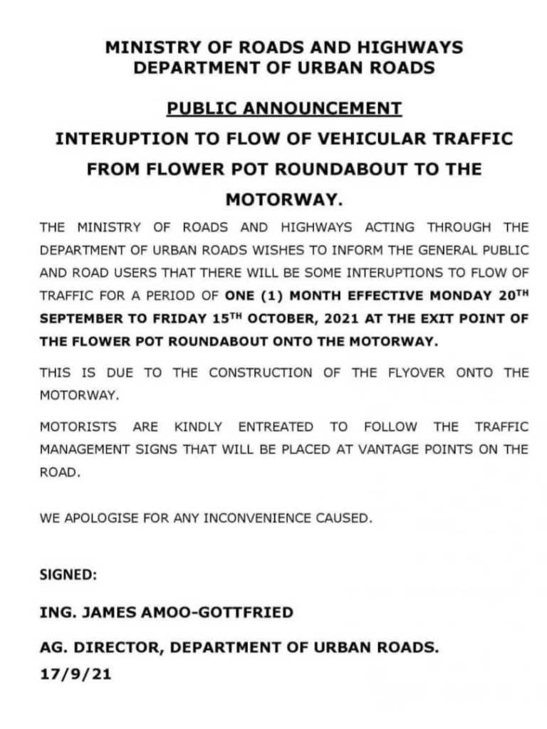 Flower Pot to Motorway to experience interruption in traffic flow for 1 month