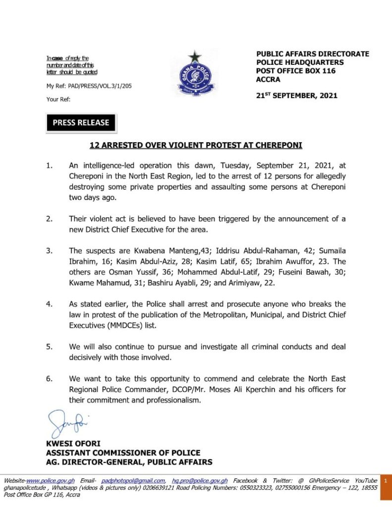 12 arrested over violence at Chereponi after release of MMDCE nominees list 12 arrested over violence at Chereponi after release of MMDCE nominees list