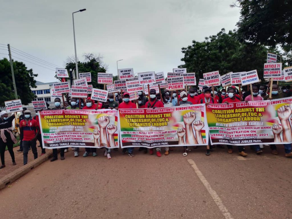 Public workers in Tamale protest over percentage increment in wages for 2021/2022