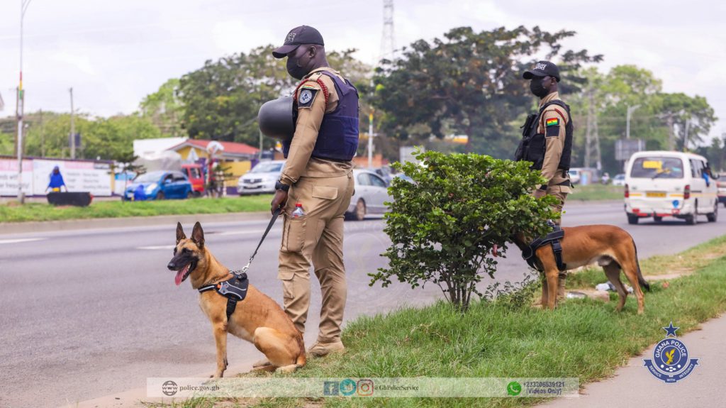 Personnel of K-9 unit of Ghana Police Service deployed across Accra