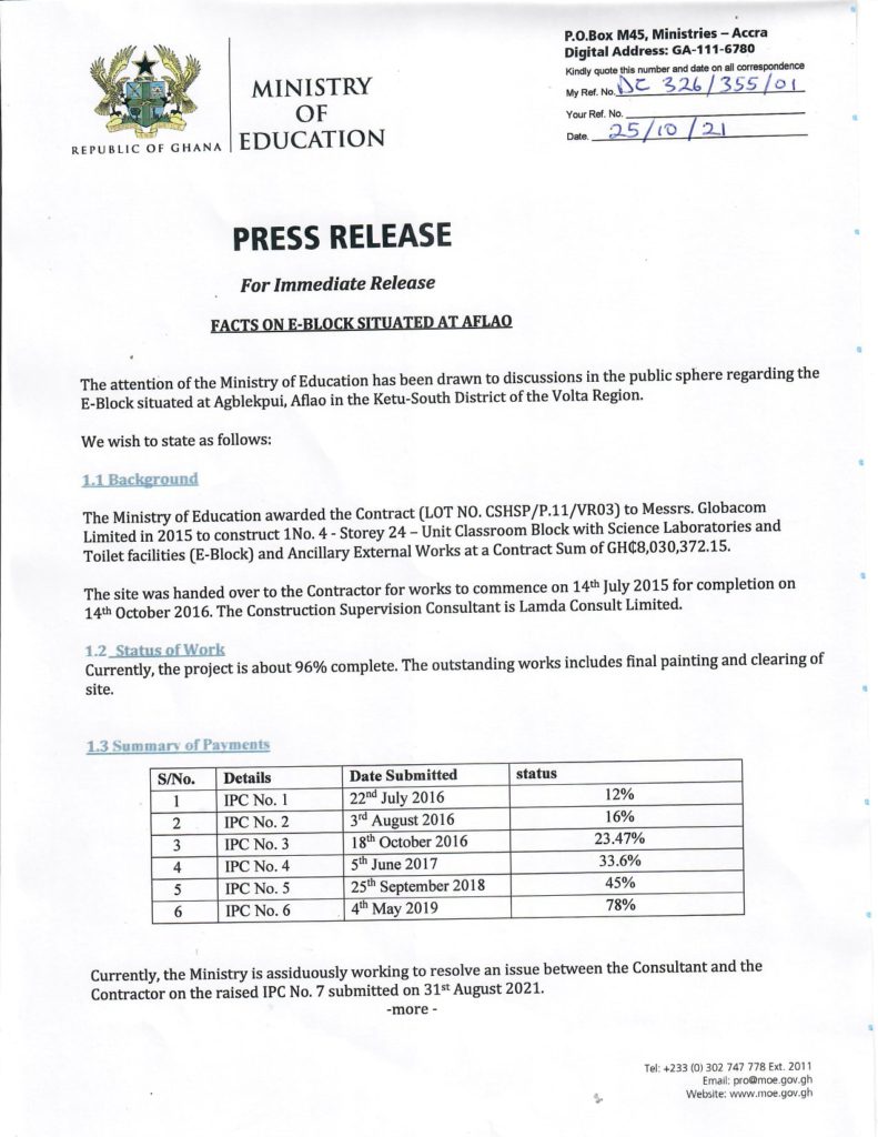 Aflao E-block community day SHS 96% complete – Education Ministry Aflao E-block community day SHS 96% complete – Education Ministry