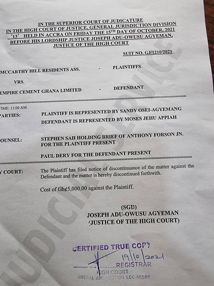 Accra High Court strikes out injunction against Empire Cement company