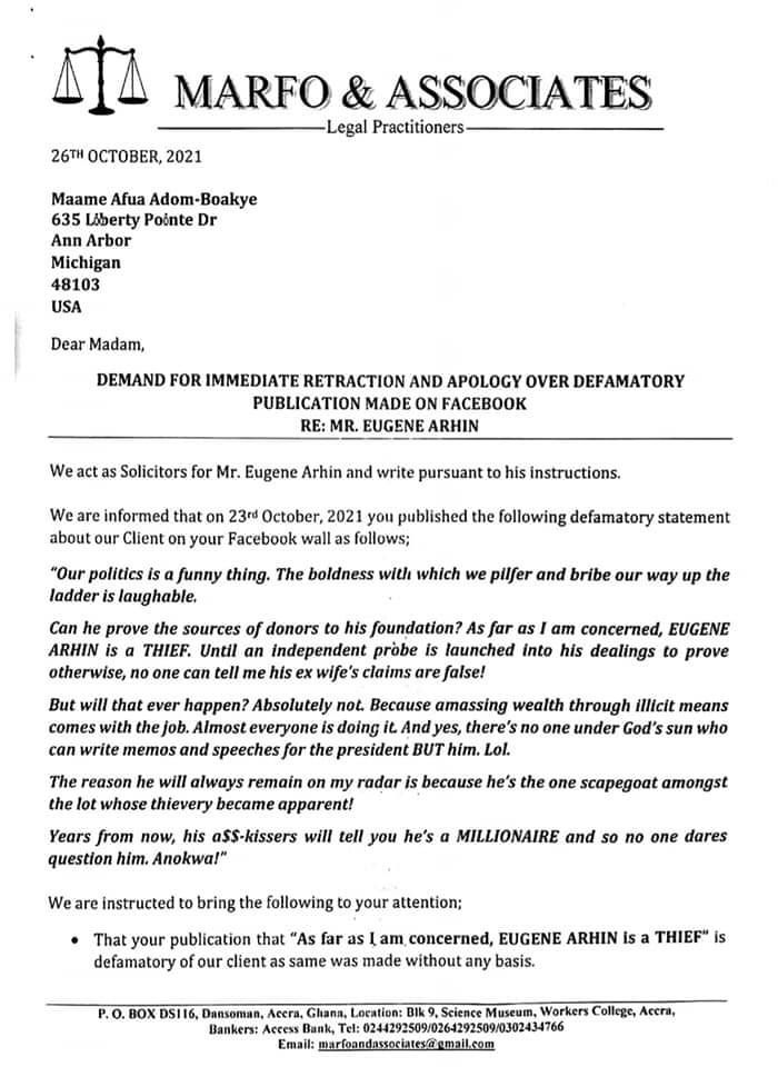 Retract and apologise for defamatory publication or face court action - Lawyers of Eugene Arhin to Adom-Boakye Retract and apologise for defamatory publication or face court action - Lawyers of Eugene Arhin to Adom-Boakye