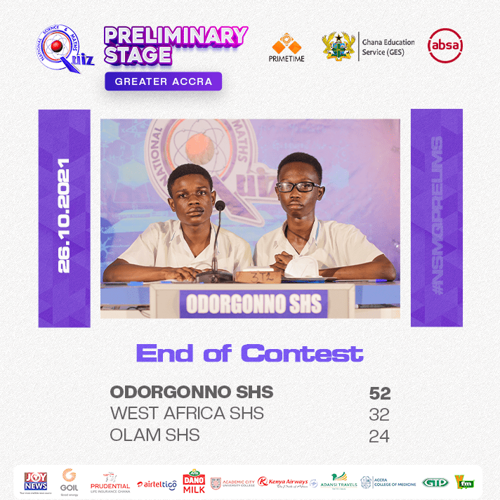 #NSMQonJoy: Odorgonno SHS qualifies to one-eighth stage