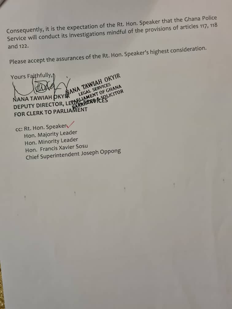 'We are unable to release Francis-Xavier Sosu to you' - Parliament tells Police 'We are unable to release Francis-Xavier Sosu to you' - Parliament tells Police