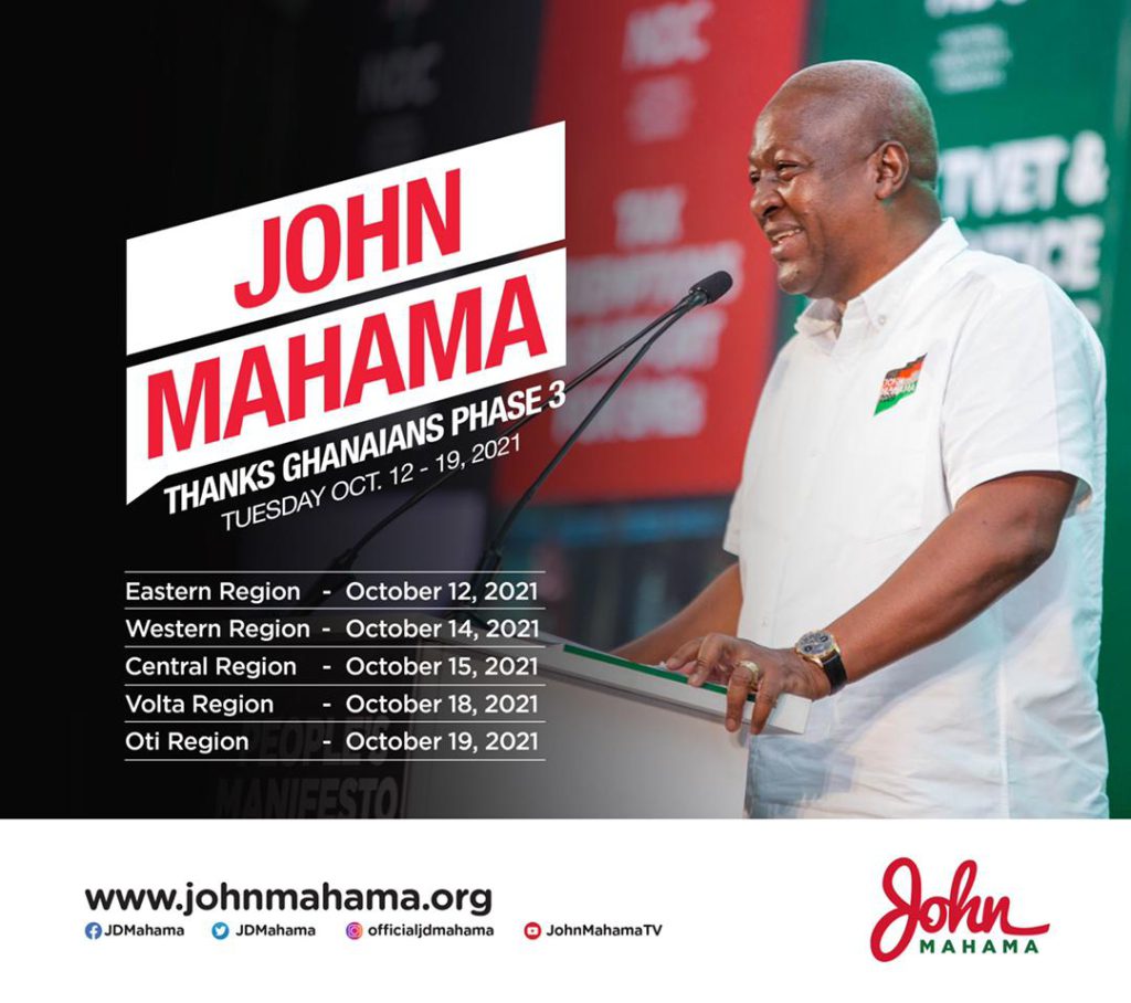 Mahama begins third phase of 'Thank You' tour in Eastern region today