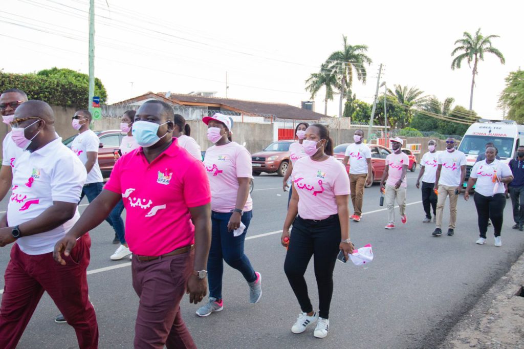 Ghana Free Zones Authority CEO leads staff on Breast Cancer awareness campaign