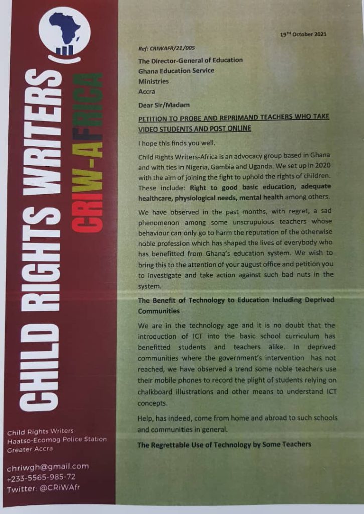 Punish teachers who post videos of struggling students online – Child Rights group tells GES Punish teachers who post videos of struggling students online – Child Rights group tells GES