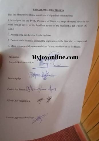 5 NDC MPs file motion to probe Akufo-Addo's use of chartered flights for foreign travels
