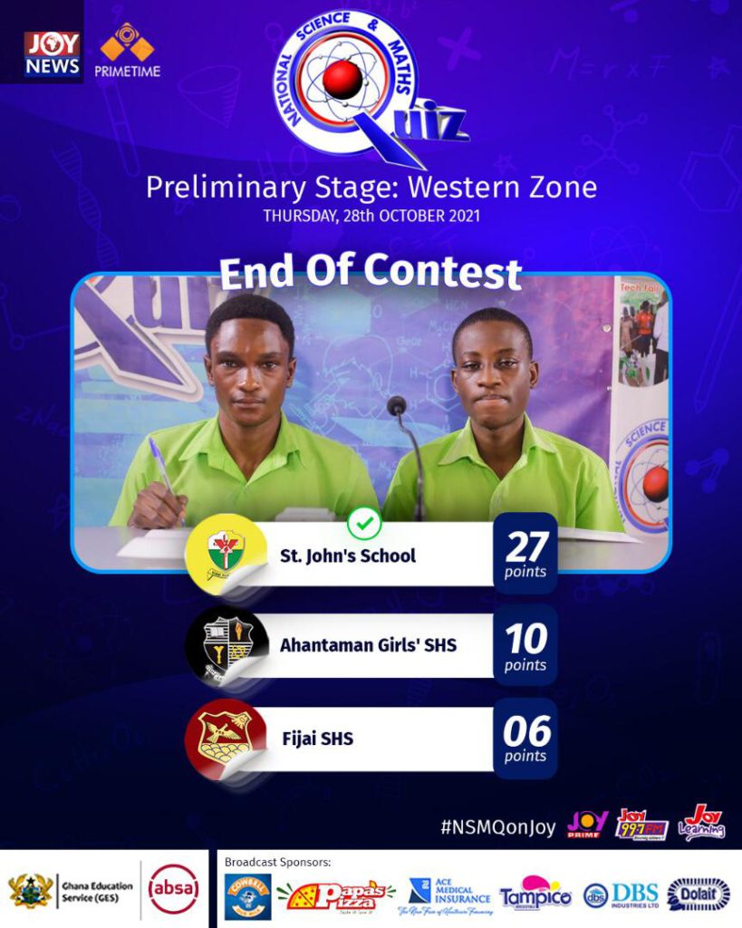 NSMQ 2021: St. John's School floors Fijai SHS, Ahantaman Girls to qualify for next stage