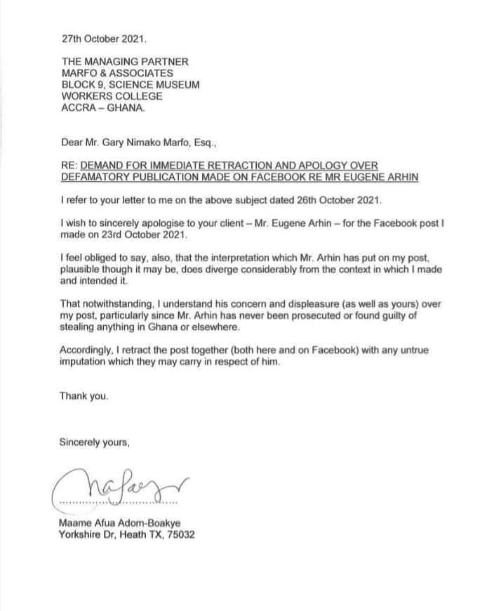 I sincerely apologise for my defamatory publication - Adom-Boakye to Eugene Arhin I sincerely apologise for my defamatory publication - Adom-Boakye to Eugene Arhin