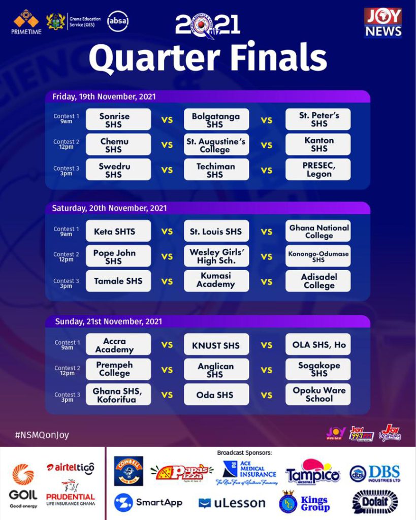 NSMQ 2021: St Peter's, Sonrise SHS feature in first contest at quarter-finals today