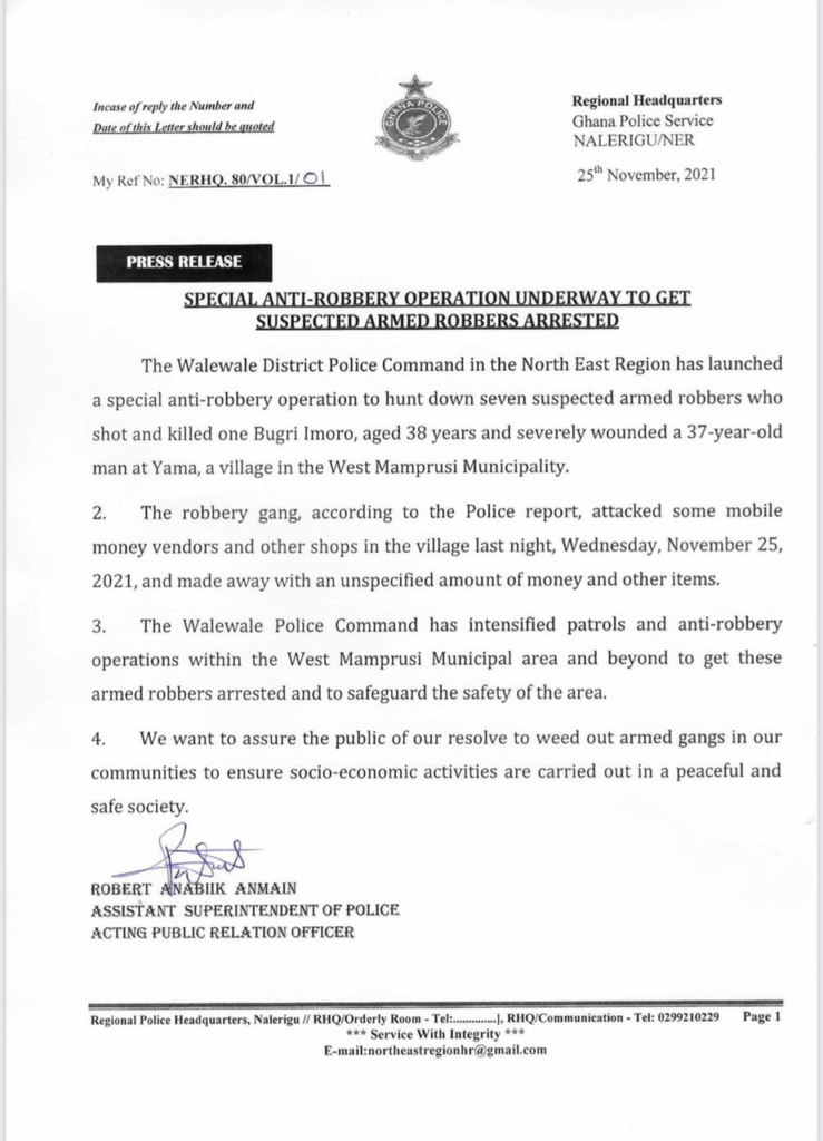 Police in Walewale on manhunt for 7 robbers who attacked and killed MoMo vendor Police in Walewale on manhunt for 7 robbers who attacked and killed MoMo vendor