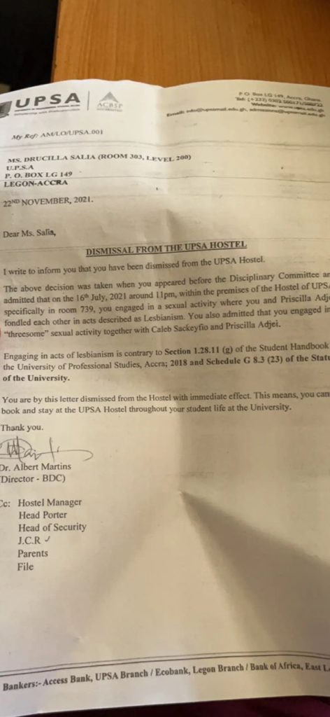 Expulsion of students alleged to be involved in threesome from hostel was unauthorised - UPSA Management Expulsion of students alleged to be involved in threesome from hostel was unauthorised - UPSA Management