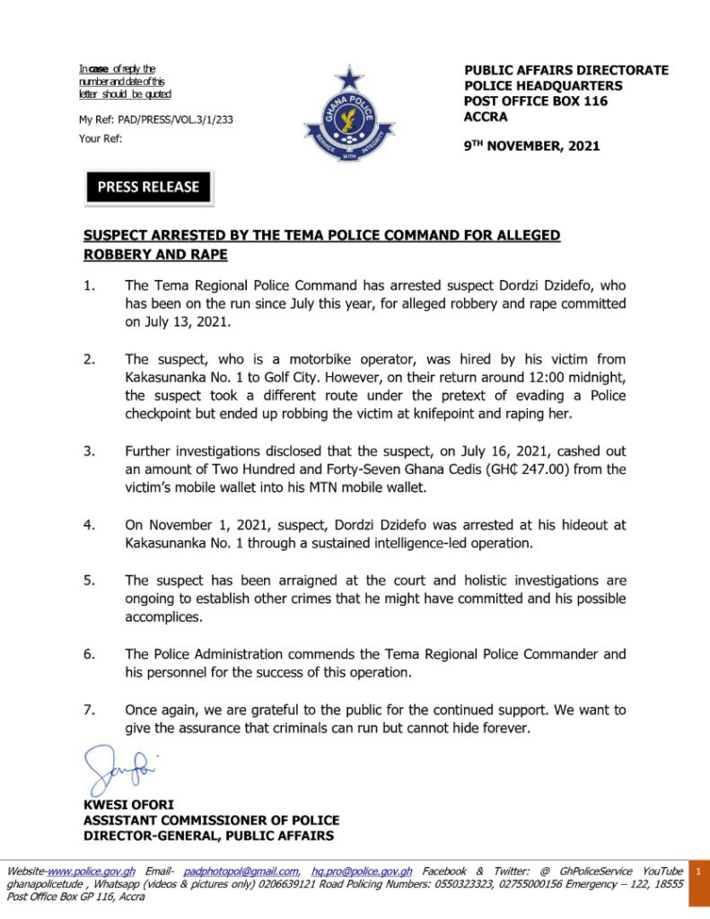 Tema Regional Police Command arrests suspect who has been on the run since July