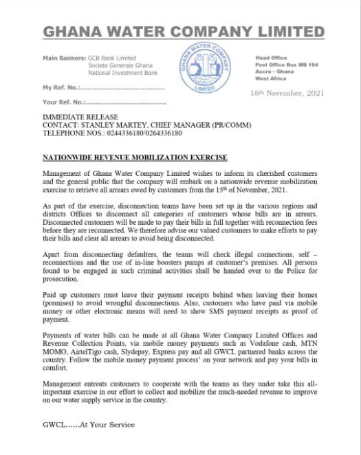 Ghana Water Company Limited launches revenue mobilisation exercise to retrieve arrears from customers Ghana Water Company Limited launches revenue mobilisation exercise to retrieve arrears from customers