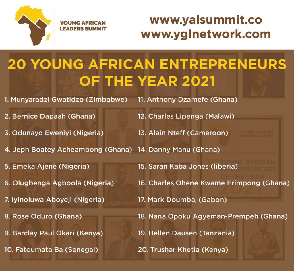 Young African Entrepreneurs of the Year 2021 celebrates 20 outstanding entrepreneurs Young African Entrepreneurs of the Year 2021 celebrates 20 outstanding entrepreneurs
