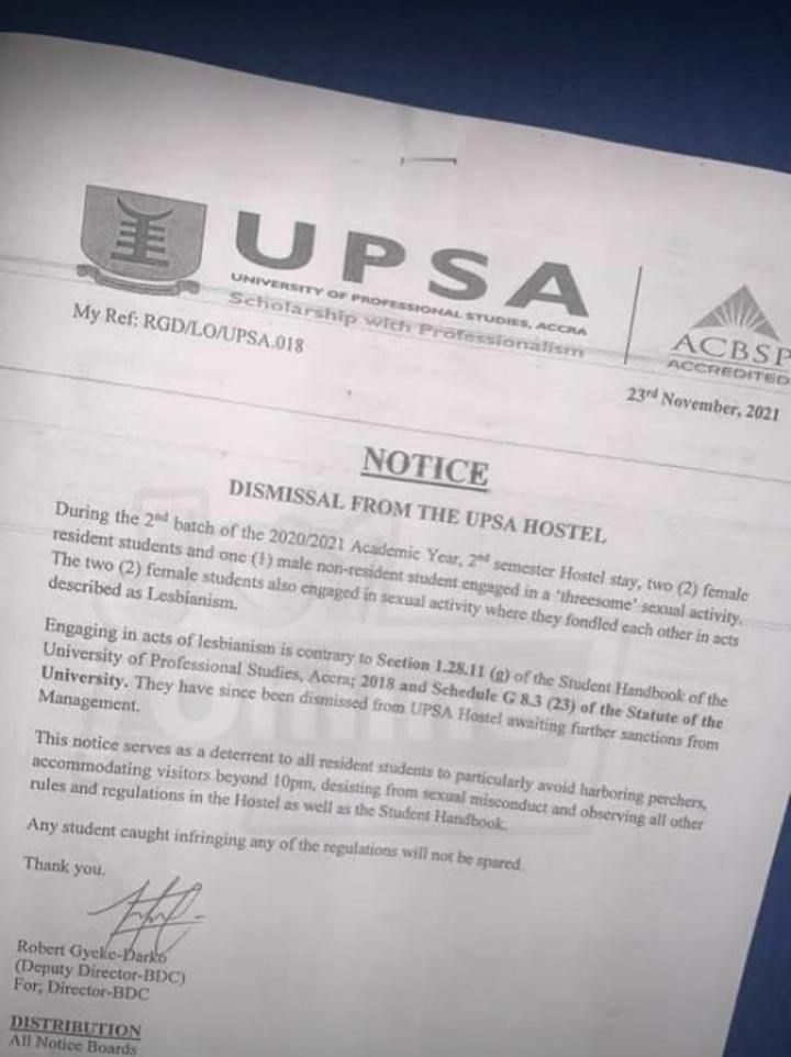 2 students of UPSA expelled from hostel over alleged lesbianism
