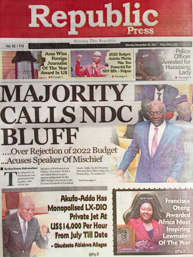 Today's front pages: Monday, November 29, 2021 Today's front pages: Monday, November 29, 2021