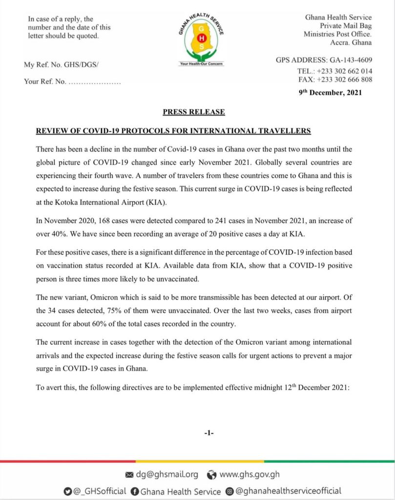GHS reviews Covid-19 protocols for international travellers GHS reviews Covid-19 protocols for international travellers
