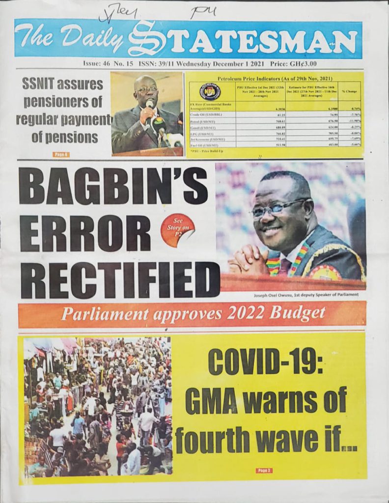 Today's front pages: Wednesday, December 1, 2021 Today's front pages: Wednesday, December 1, 2021