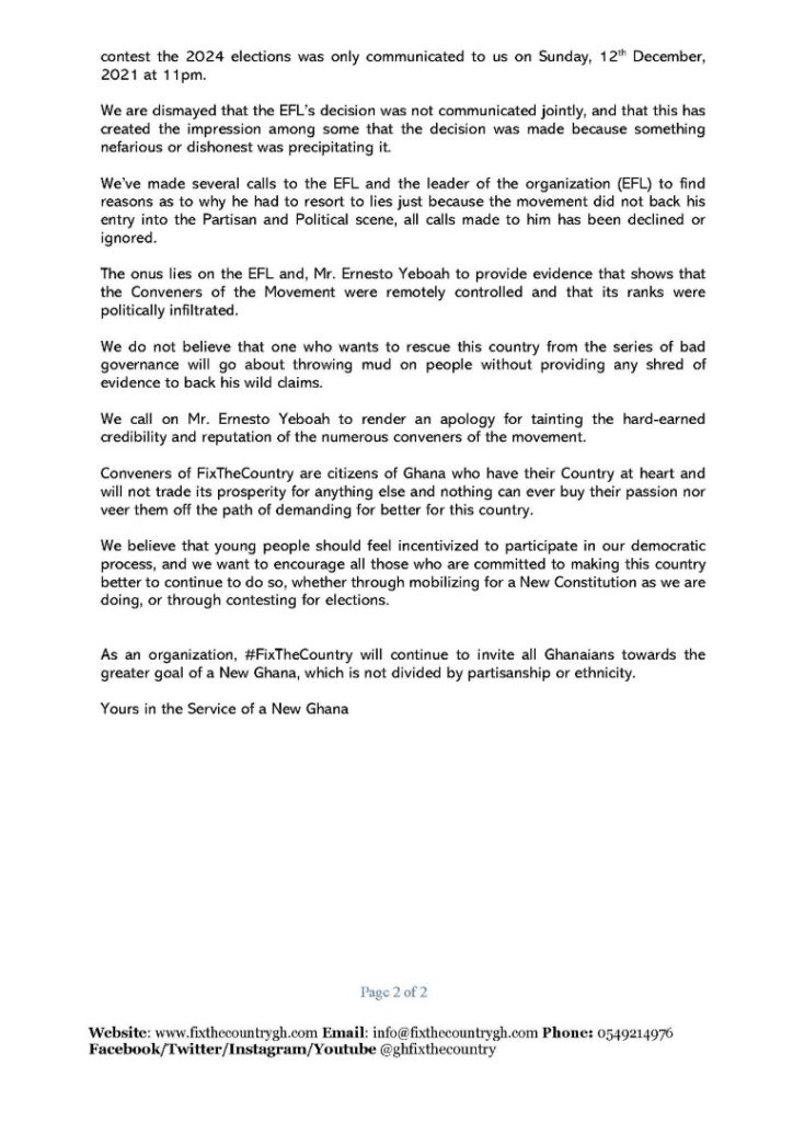 Provide evidence to back your claims, or render apology - FixTheCountry conveners to EFL Provide evidence to back your claims, or render apology - FixTheCountry conveners to EFL