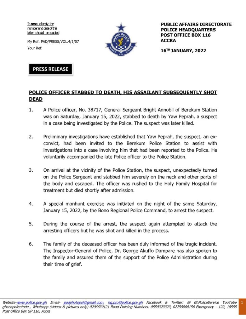 Chilling account of how policeman was killed, assailant shot dead in Bono Region Chilling account of how policeman was killed, assailant shot dead in Bono Region