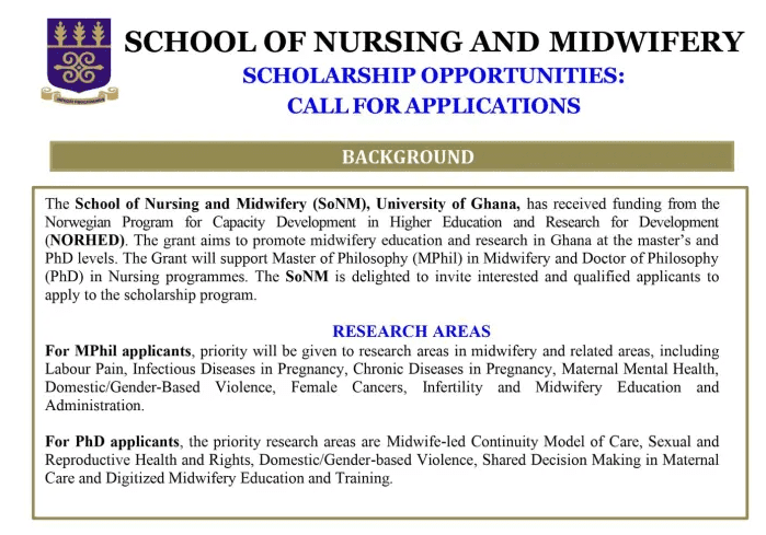 SoNM opens application for MPhil and PhD scholarship program in midwifery and nursing