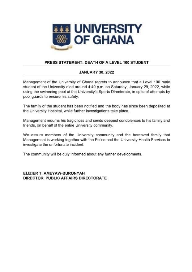 UG to begin investigations into death of freshman at pool UG to begin investigations into death of freshman at pool