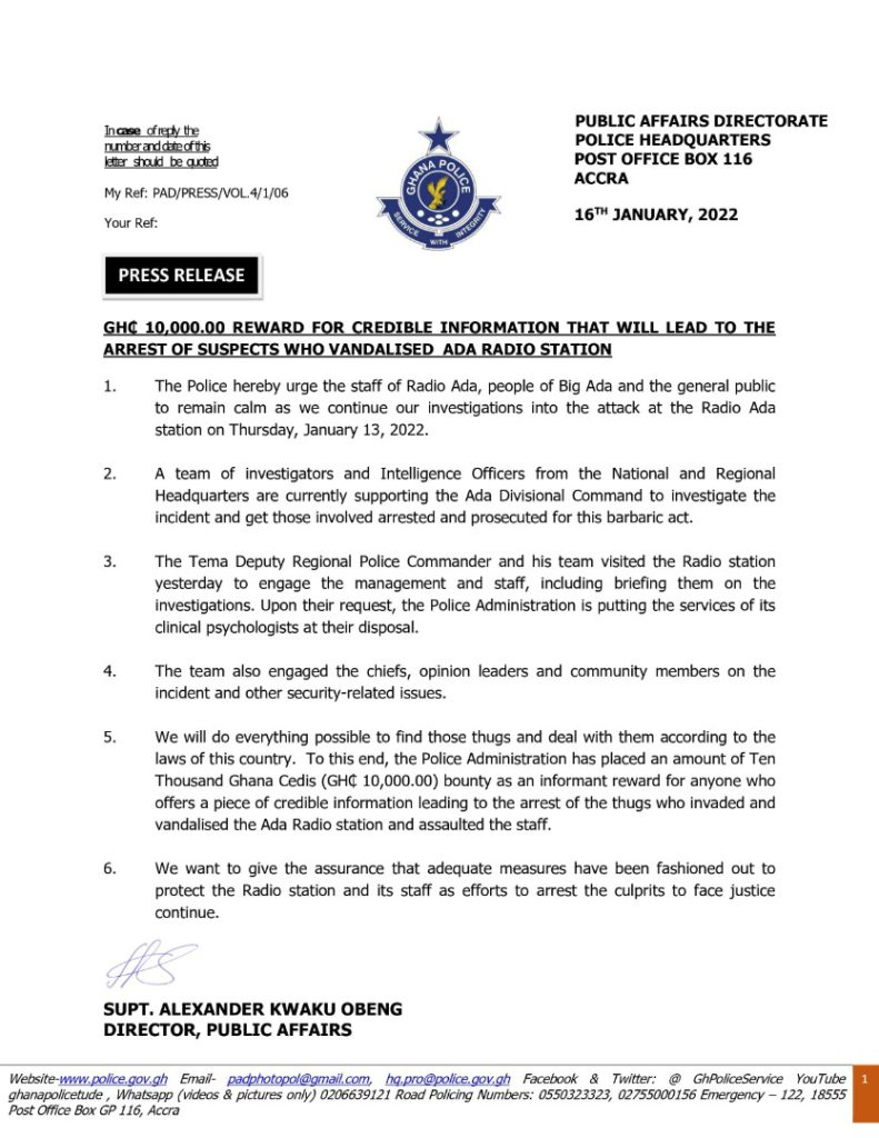 Police place ¢10K bounty on heads of radio Ada attackers Police place ¢10K bounty on heads of radio Ada attackers