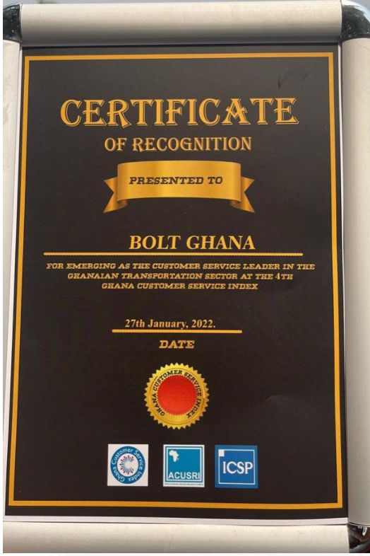 Bolt Ghana receives customer service award