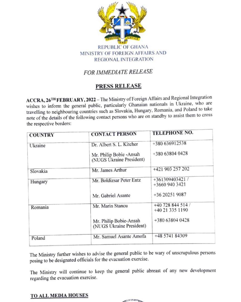 Government to meet relatives of Ghanaians in Ukraine on Tuesday, March 1 Government to meet relatives of Ghanaians in Ukraine on Tuesday, March 1