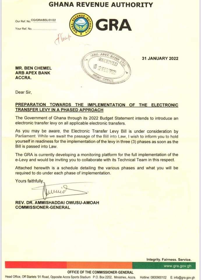 GRA readies for E-Levy implementation ahead of parliamentary approval GRA readies for E-Levy implementation ahead of parliamentary approval