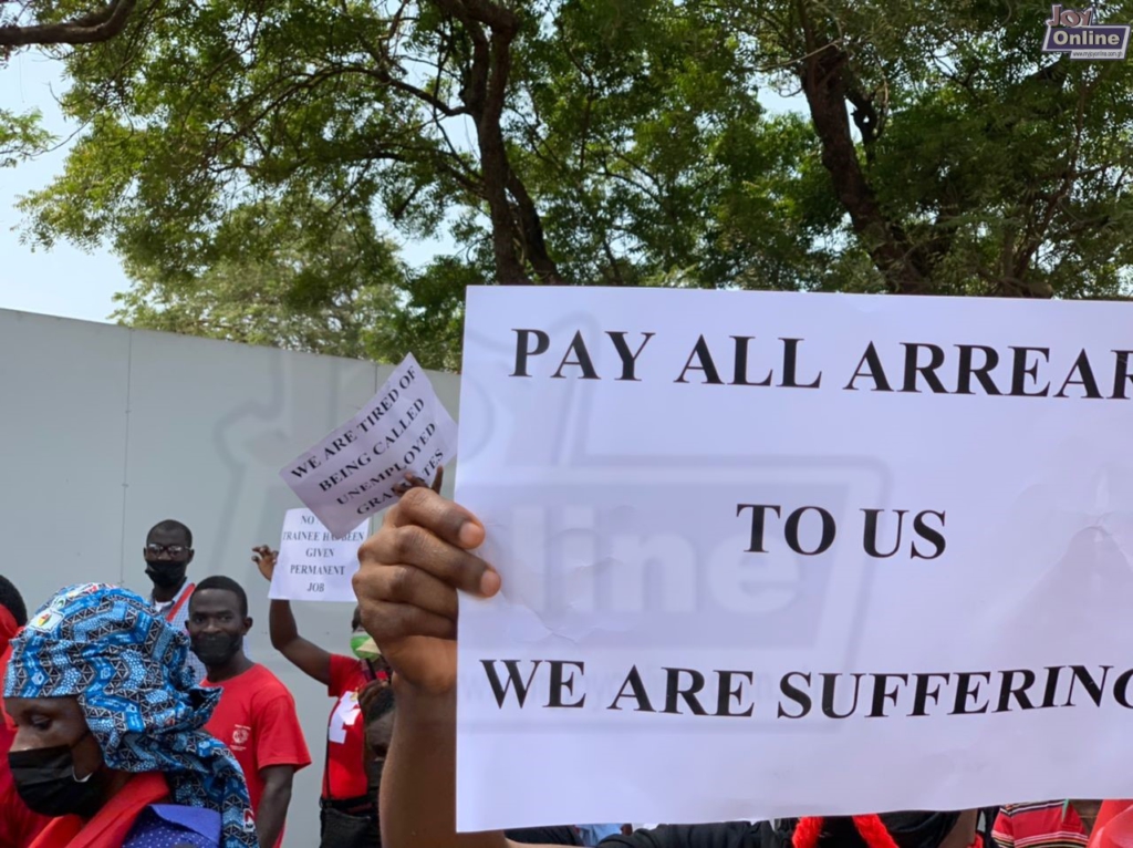 'Mr President, where are the permanent jobs?' - NABCo trainees ask during protest