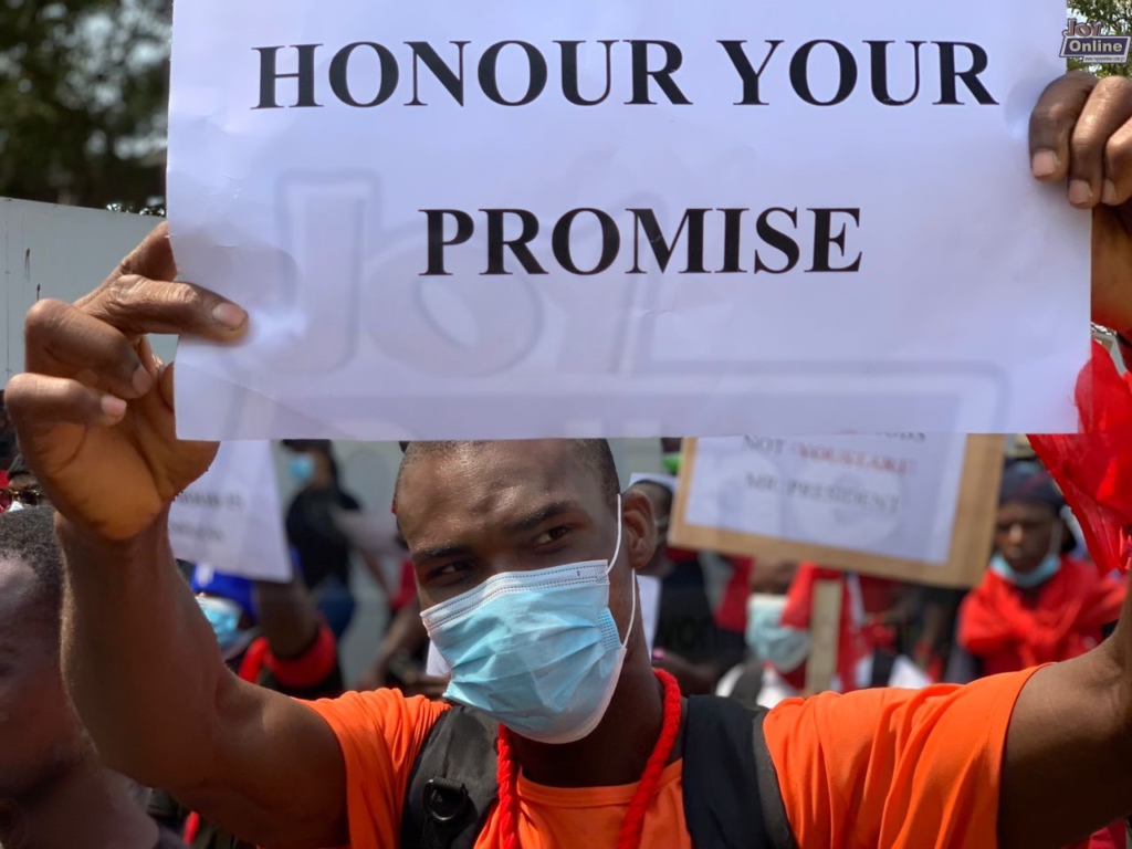 'Mr President, where are the permanent jobs?' - NABCo trainees ask during protest