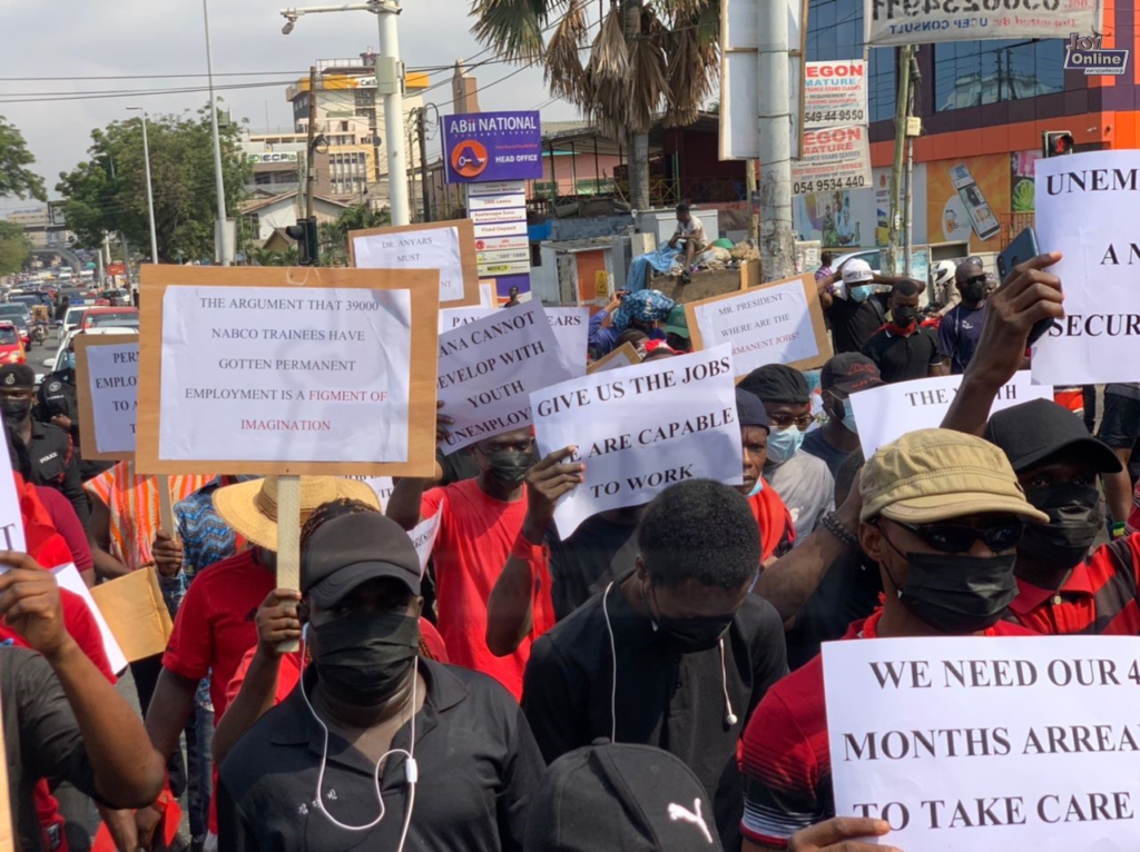 'Mr President, where are the permanent jobs?' - NABCo trainees ask during protest