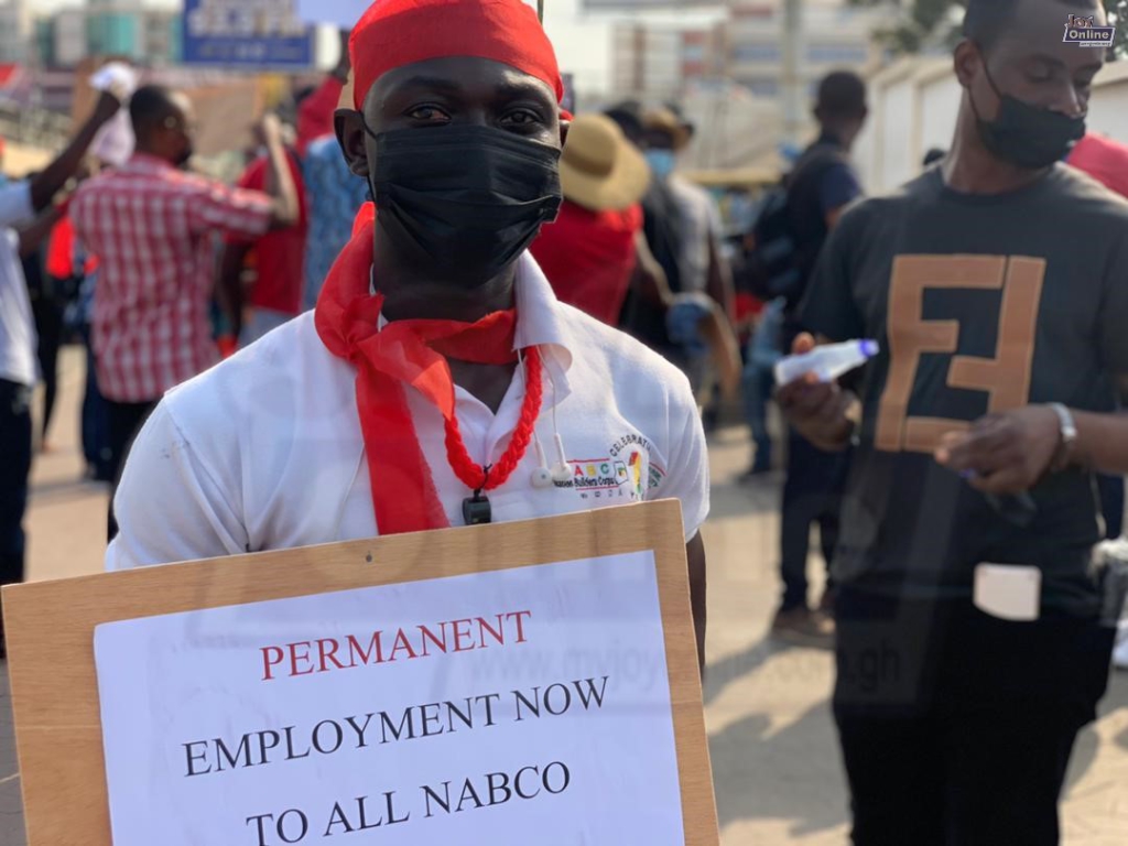 'Mr President, where are the permanent jobs?' - NABCo trainees ask during protest