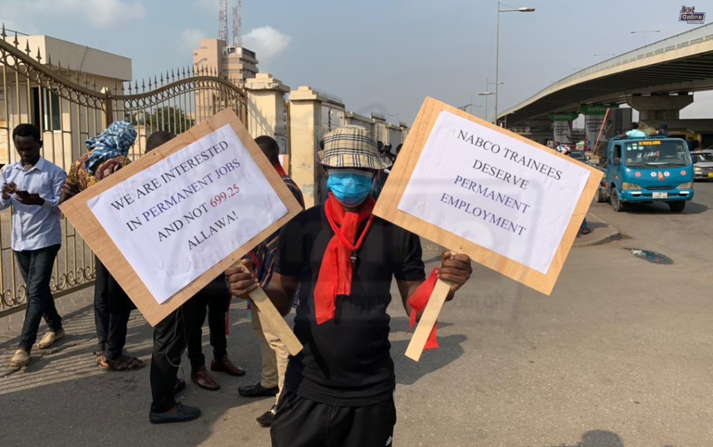 'Mr President, where are the permanent jobs?' - NABCo trainees ask during protest