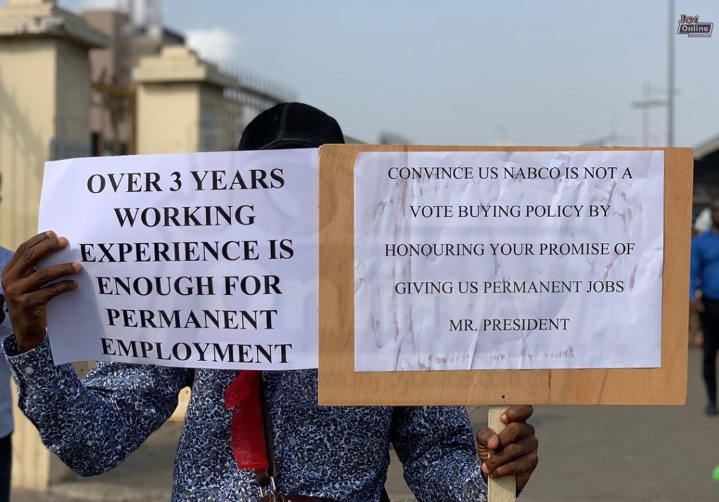'Mr President, where are the permanent jobs?' - NABCo trainees ask during protest
