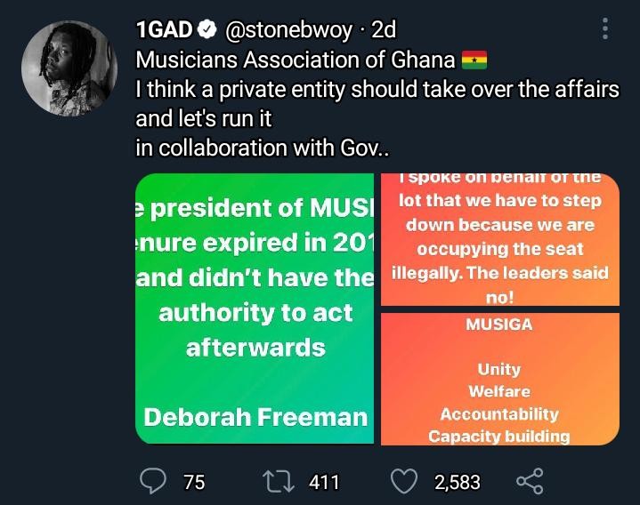 I think a private entity should run MUSIGA - Stonebwoy