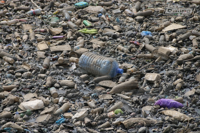 Odaw river filed with plastic waste