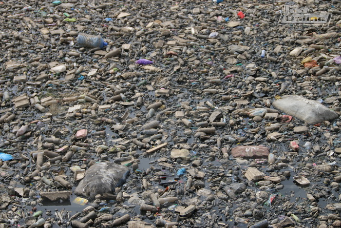 Odaw river filed with plastic waste
