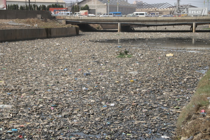 Odaw river filed with plastic waste