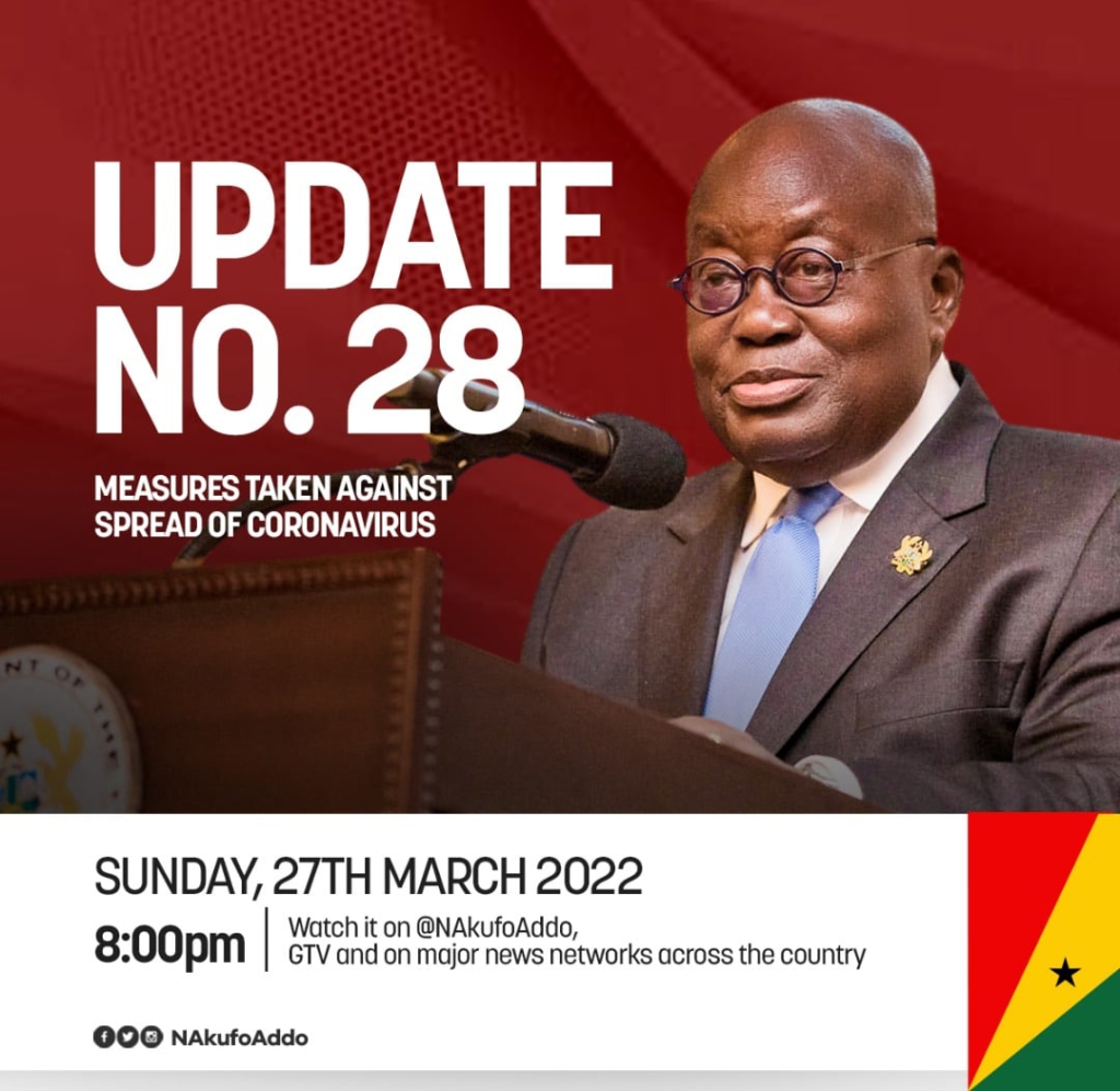 Akufo-Addo to deliver 28th national address on Covid-19 tonight Akufo-Addo to deliver 28th national address on Covid-19 tonight