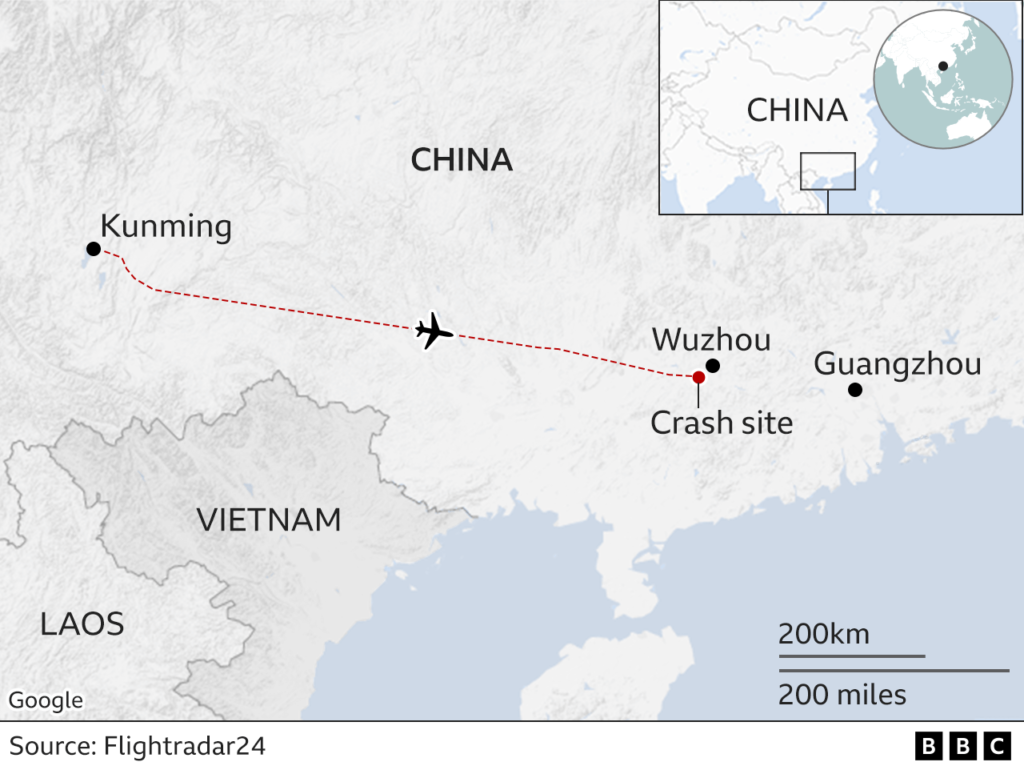 China Eastern: Plane carrying 132 people crashes in Guangxi hills