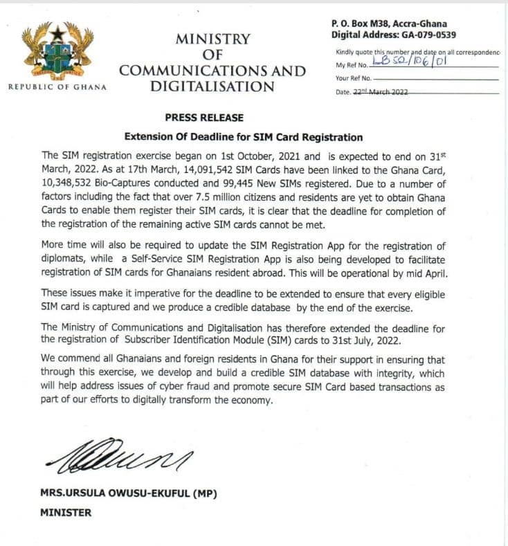 Telecoms Chamber welcomes decision to extend deadline of SIM card re-registration exercise