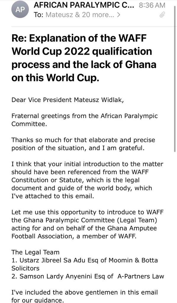African Paralympic Committee contests decision to prevent Ghana from World Cup participation